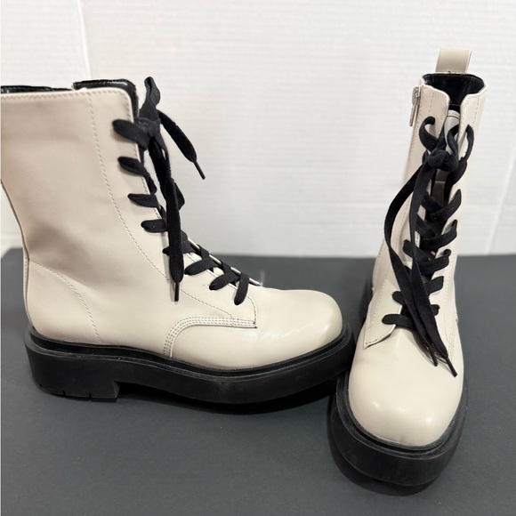 H&M Shoes - H&M Platform Combat Boots with Black Sole and Zipper cream lace-up